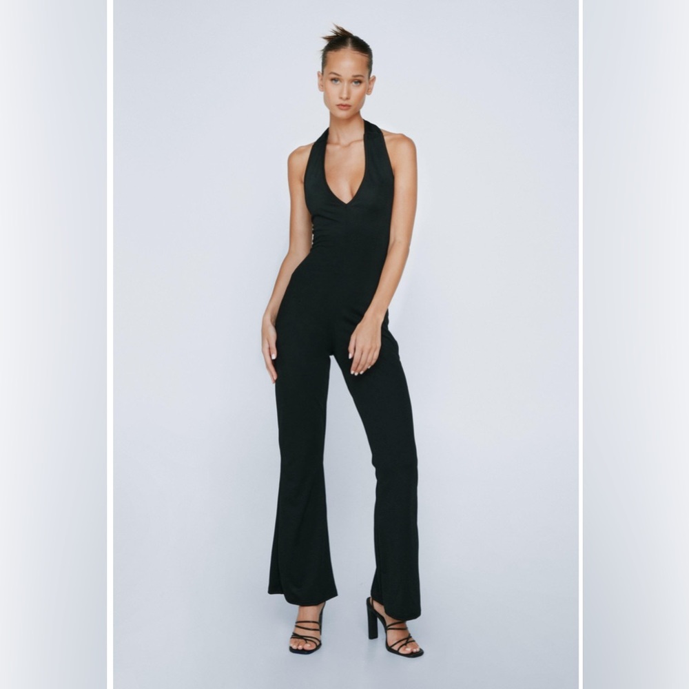 Black kick flare jumpsuit